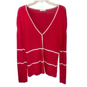 MUGLER Cardigan Button Down Sweater Red & White Cutout Detail Medium